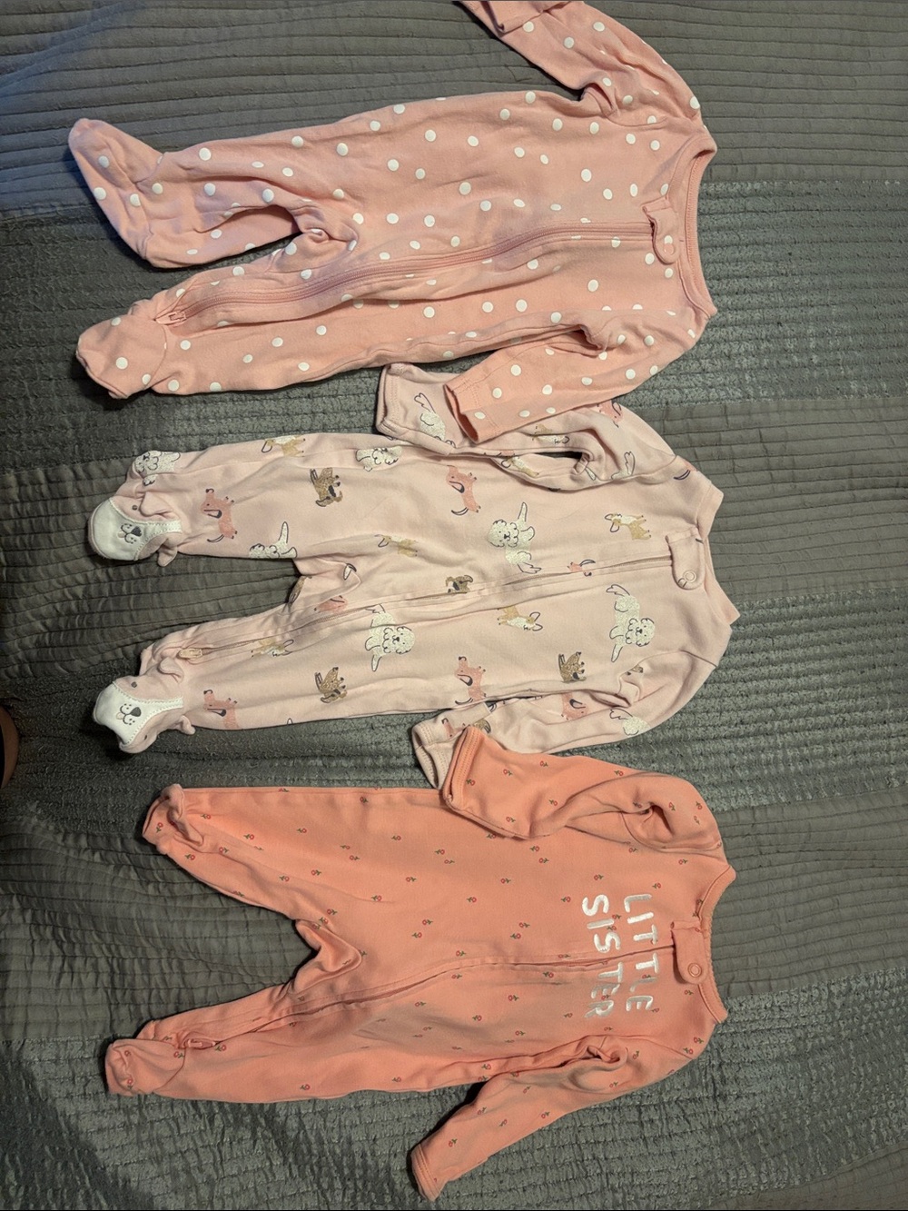 Carter's Coral Pink Baby Footed Pajama - Polka Dot Accent- Set of 3